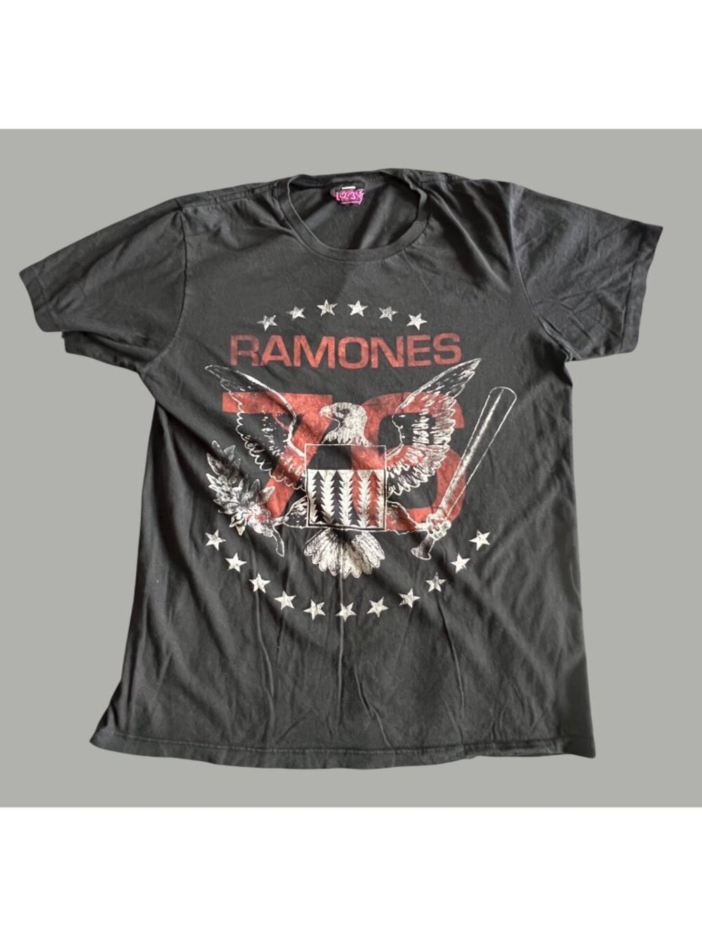 Ramones 1976 Tour T-Shirt With Bold Eagle Graphic And Concert Dates On Back Blac